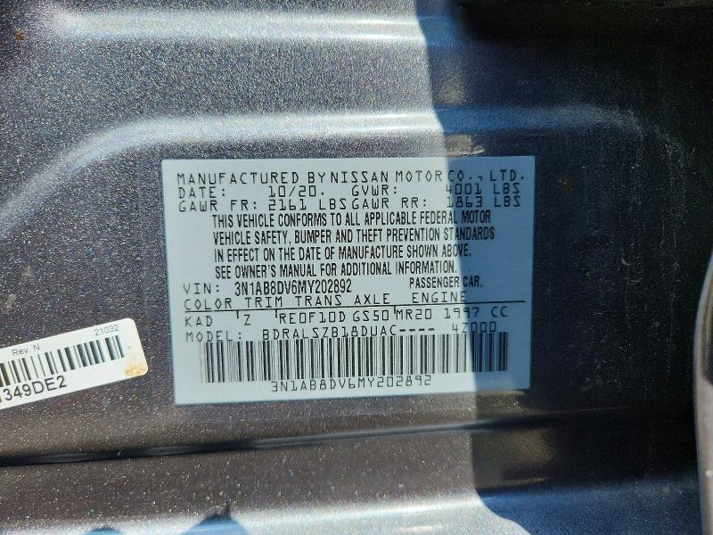 Продажа на аукционе авто 2021 Nissan Sentra, vin: 3N1AB8DV6MY202892, номер лота: 66774796