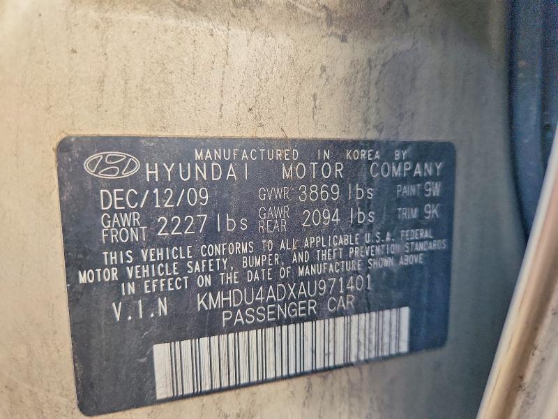 63881606 :رقم المزاد ، KMHDU4ADXAU971401 vin ، 2010 Hyundai Elantra مزاد بيع