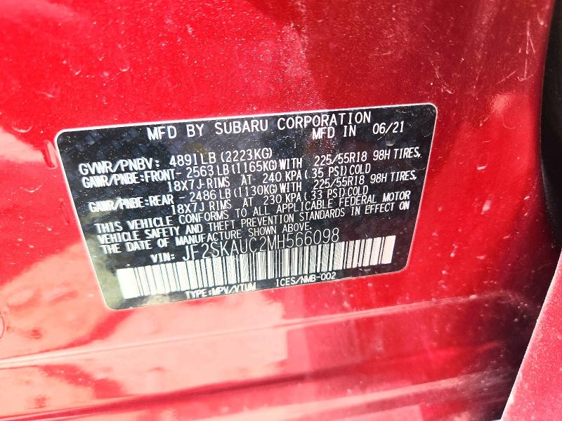 63606396 :رقم المزاد ، JF2SKAUC2MH566098 vin ، 2021 Subaru Forester مزاد بيع
