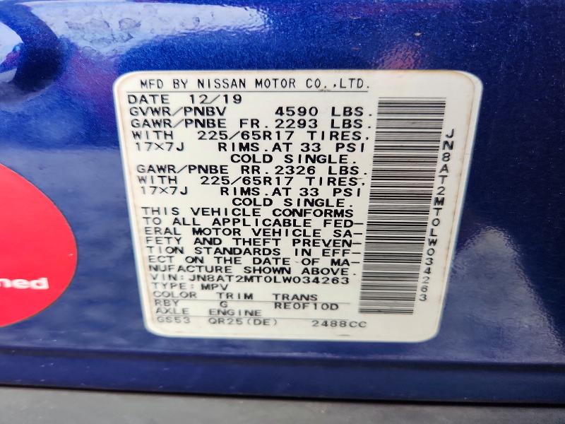 2020 Nissan Rogue მანქანა იყიდება აუქციონზე, vin: JN8AT2MT0LW034263, აუქციონის ნომერი: 65083826