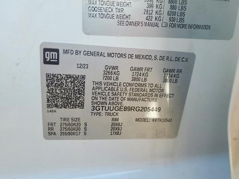 Продаж на аукціоні авто 2024 Gmc Sierra, vin: 3GTUUGE89RG205449, номер лоту: 64499736