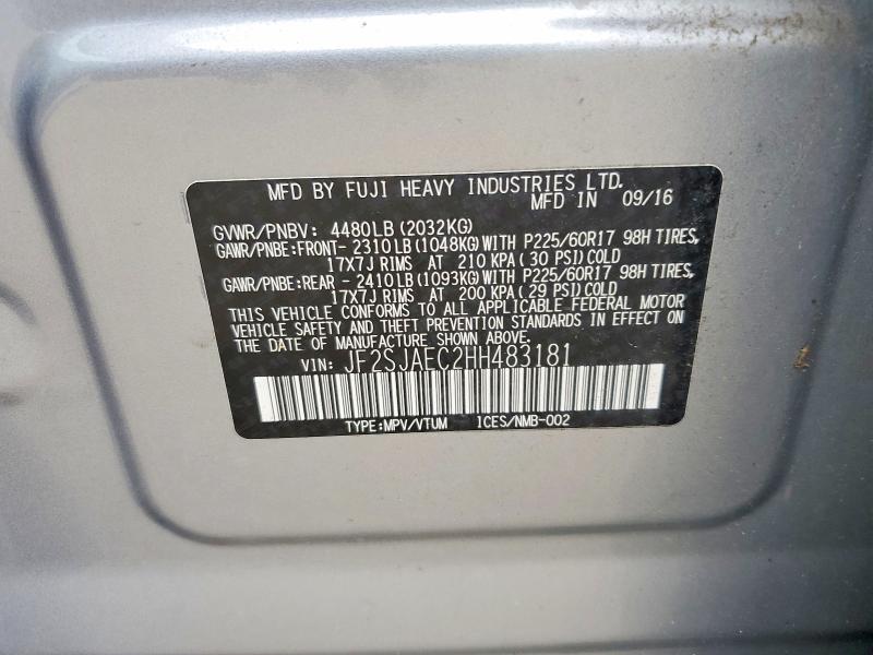 Aukcja sprzedaży 2017 Subaru Forester, vin: JF2SJAEC2HH483181, numer aukcji: 64718446