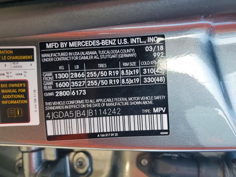 2018 Mercedes-benz Gle მანქანა იყიდება აუქციონზე, vin: 4JGDA5JB4JB114242, აუქციონის ნომერი: 65121376