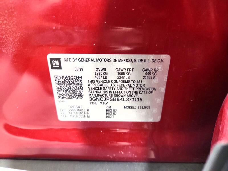 Продаж на аукціоні авто 2019 Chevrolet Trax, vin: 3GNCJPSB8KL371115, номер лоту: 66172316