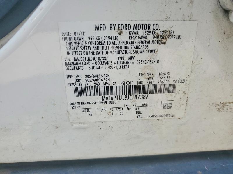 66079386 :رقم المزاد ، MAJ6P1UL9JC187387 vin ، 2018 Ford Ecosport مزاد بيع