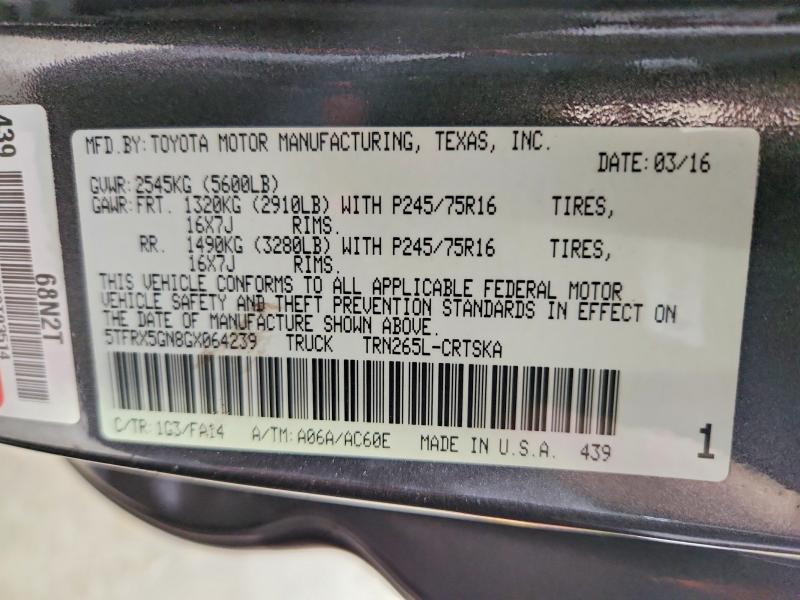 66910496 :رقم المزاد ، 5TFRX5GN8GX064239 vin ، 2016 Toyota Tacoma مزاد بيع