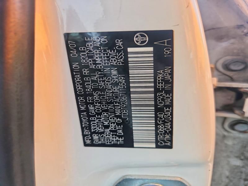66261816 :رقم المزاد ، JTDBT923671155491 vin ، 2007 Toyota Yaris مزاد بيع