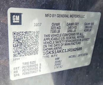 Aukcja sprzedaży 2018 Gmc Yukon, vin: 1GKS1AKC1JR162689, numer aukcji: 61764456