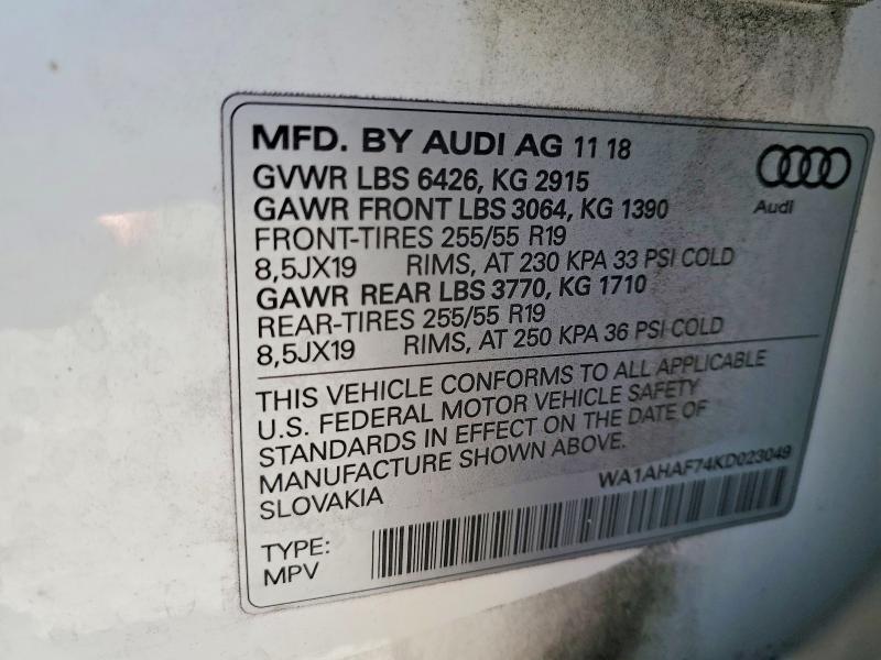 64816596 :رقم المزاد ، WA1AHAF74KD023049 vin ، 2019 Audi Q7 مزاد بيع