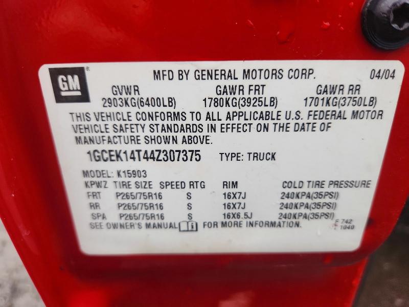 64296826 :رقم المزاد ، 1GCEK14T44Z307375 vin ، 2004 Chevrolet Silverado مزاد بيع