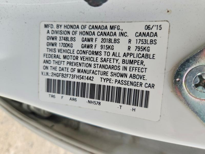 63987756 :رقم المزاد ، 2HGFB2F73FH541442 vin ، 2015 Honda Civic مزاد بيع