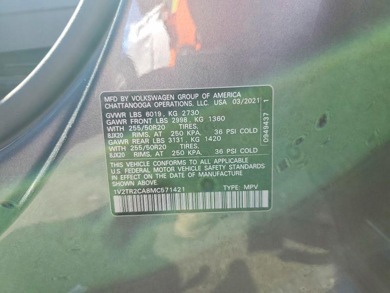 Aukcja sprzedaży 2021 Volkswagen Atlas, vin: 1V2TR2CA8MC571421, numer aukcji: 65058516