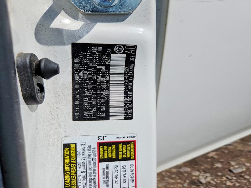 2012 Toyota Corolla მანქანა იყიდება აუქციონზე, vin: 2T1BU4EE5CC868837, აუქციონის ნომერი: 63537116