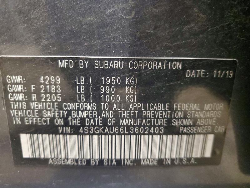 Aukcja sprzedaży 2020 Subaru Impreza, vin: 4S3GKAU66L3602403, numer aukcji: 64359846