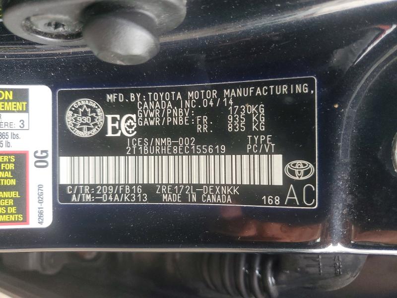 Продажа на аукционе авто 2014 Toyota Corolla, vin: 2T1BURHE8EC155619, номер лота: 63489936