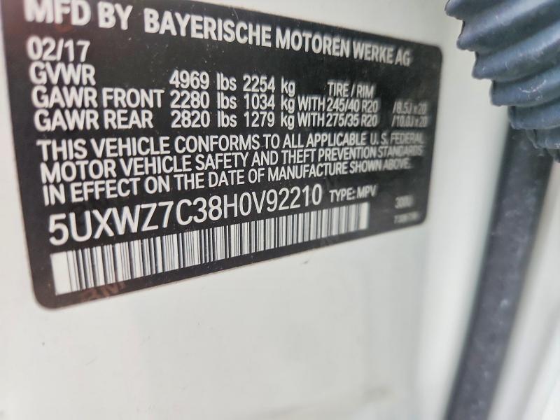 Продаж на аукціоні авто 2017 Bmw X3, vin: 5UXWZ7C38H0V92210, номер лоту: 64625876