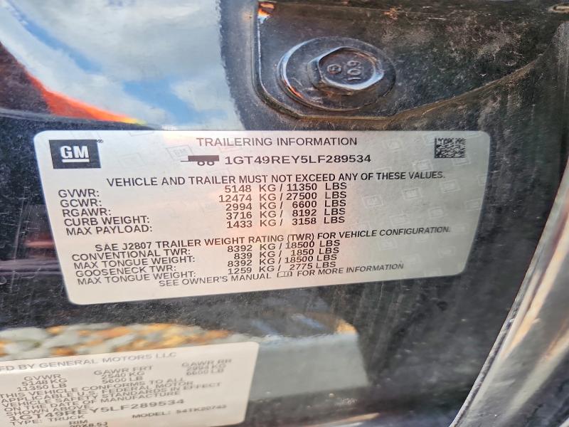Aukcja sprzedaży 2020 Gmc Sierra, vin: 1GT49REY5LF289534, numer aukcji: 64550646