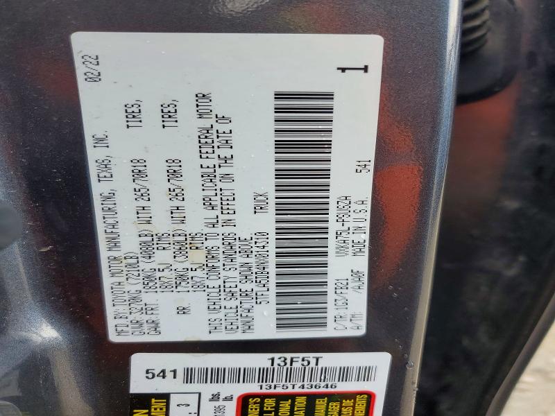 2022 Toyota Tundra მანქანა იყიდება აუქციონზე, vin: 5TFLA5DB4NX014310, აუქციონის ნომერი: 64105056