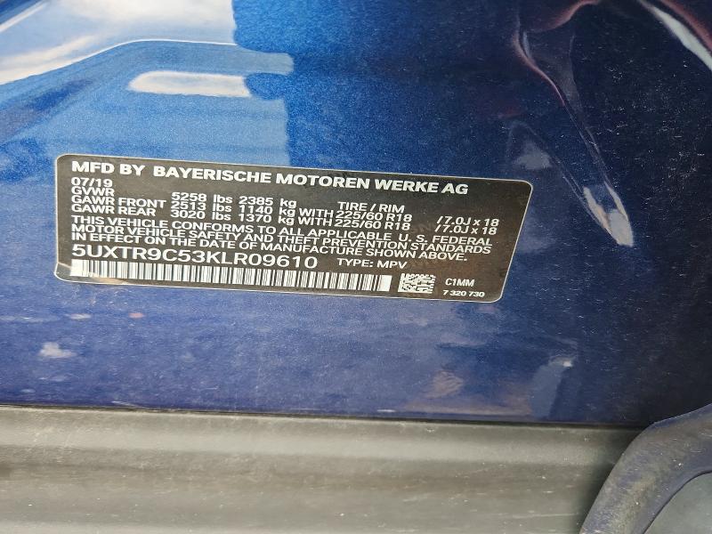 Aukcja sprzedaży 2019 Bmw X3, vin: 5UXTR9C53KLR09610, numer aukcji: 64831896