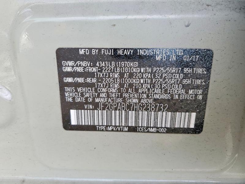 Aukcja sprzedaży 2017 Subaru Crosstrek, vin: JF2GPABC7HG238732, numer aukcji: 61647046