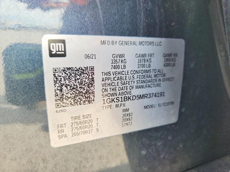 65601996 :رقم المزاد ، 1GKS1BKD5MR374191 vin ، 2021 Gmc Yukon مزاد بيع