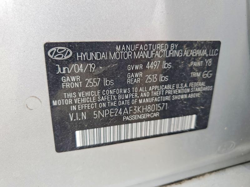 65530346 :رقم المزاد ، 5NPE24AF3KH801571 vin ، 2019 Hyundai Sonata مزاد بيع