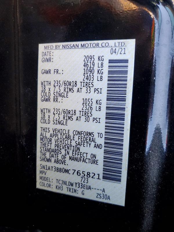 64271966 :رقم المزاد ، 5N1AT3BB0MC765821 vin ، 2021 Nissan Rogue مزاد بيع