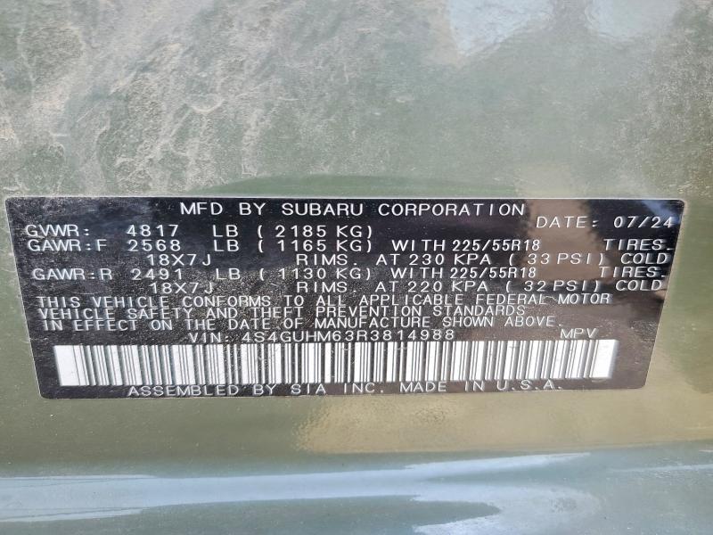 Aukcja sprzedaży 2024 Subaru Crosstrek, vin: 4S4GUHM63R3814988, numer aukcji: 64994626