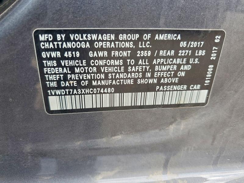 Продажа на аукционе авто 2017 Volkswagen Passat, vin: 1VWDT7A3XHC074480, номер лота: 64767996