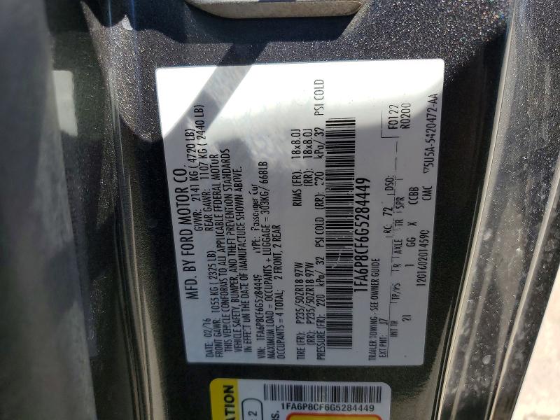 66041156 :رقم المزاد ، 1FA6P8CF6G5284449 vin ، 2016 Ford Mustang مزاد بيع
