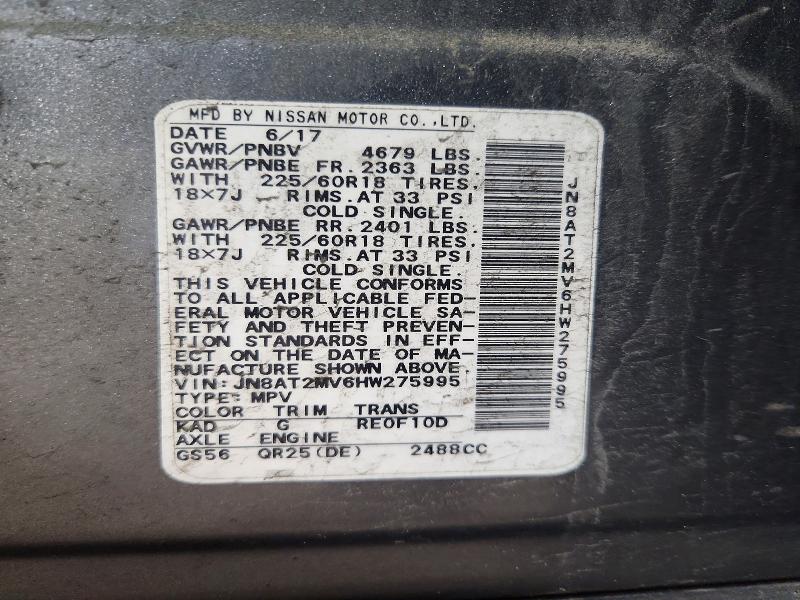 Aukcja sprzedaży 2017 Nissan Rogue, vin: JN8AT2MV6HW275995, numer aukcji: 65343836