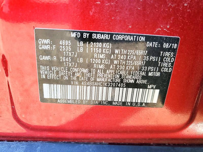 Aukcja sprzedaży 2019 Subaru Outback, vin: 4S4BSAHC1K3207405, numer aukcji: 66434596