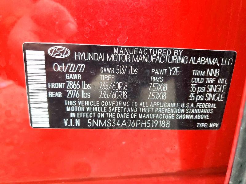 65197746 :رقم المزاد ، 5NMS34AJ6PH519188 vin ، 2023 Hyundai Santa Fe مزاد بيع