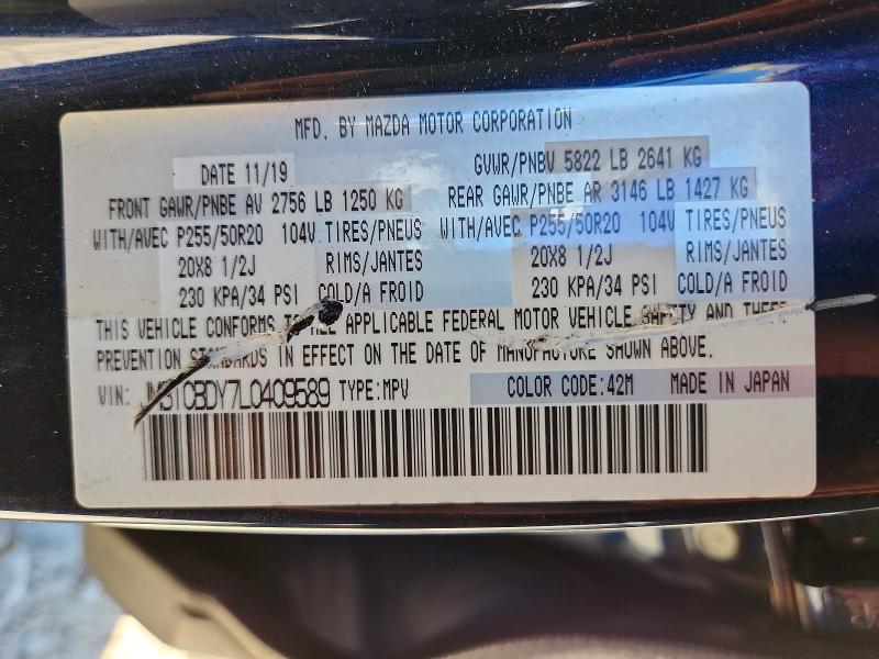 Aukcja sprzedaży 2020 Mazda Cx-9, vin: JM3TCBDY7L0409589, numer aukcji: 65180036