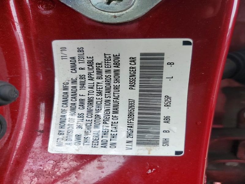 63434606 :رقم المزاد ، 2HGFA1F52BH526937 vin ، 2011 Honda Civic مزاد بيع