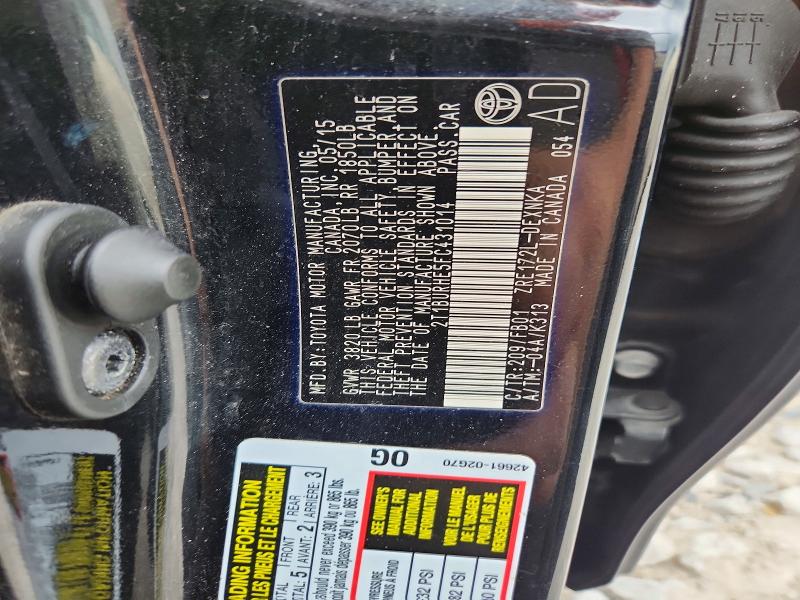 66586926 :رقم المزاد ، 2T1BURHE5FC431014 vin ، 2015 Toyota Corolla مزاد بيع