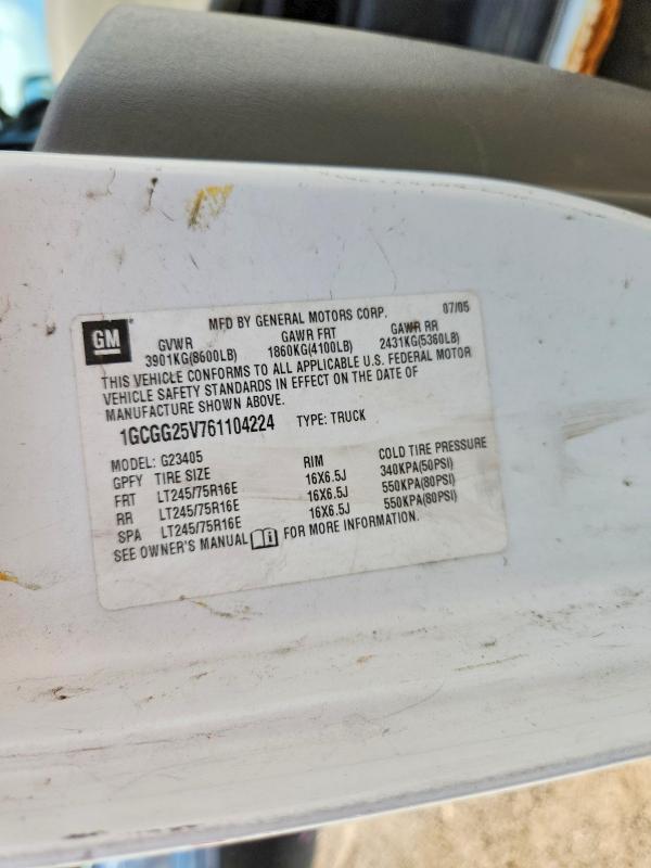 66650766 :رقم المزاد ، 1GCGG25V761104224 vin ، 2006 Chevrolet Express 2500 مزاد بيع