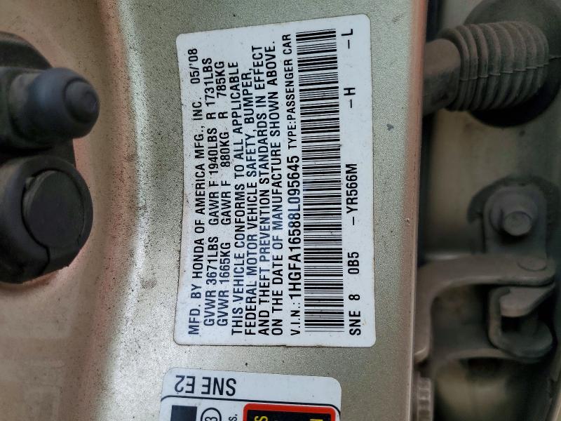 Продаж на аукціоні авто 2008 Honda Civic, vin: 1HGFA16588L095645, номер лоту: 63914946
