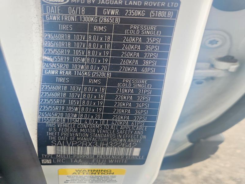 Aukcja sprzedaży 2018 Land Rover Range Rover Evoque, vin: SALVP2RX3JH322642, numer aukcji: 65760776