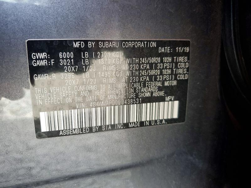 65727316 :رقم المزاد ، 4S4WMAPD0L3438531 vin ، 2020 Subaru Ascent مزاد بيع