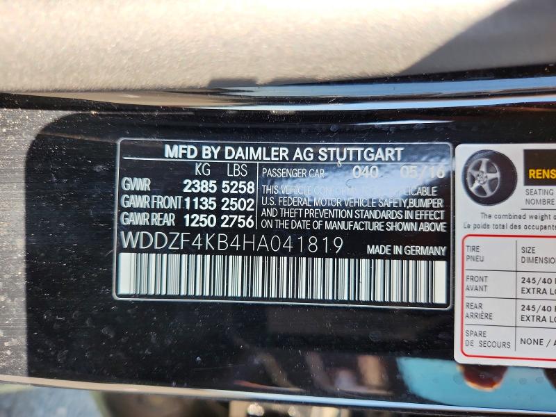 2017 Mercedes-benz E მანქანა იყიდება აუქციონზე, vin: WDDZF4KB4HA041819, აუქციონის ნომერი: 65366846