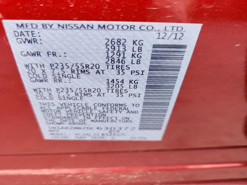 Продаж на аукціоні авто 2013 Nissan Pathfinder, vin: 5N1AR2MN2DC630372, номер лоту: 62913706