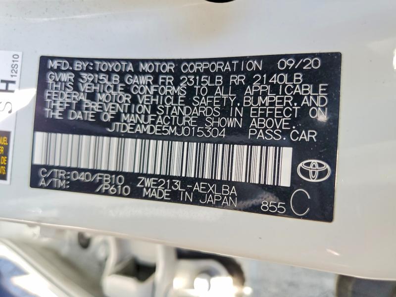 Aukcja sprzedaży 2021 Toyota Corolla, vin: JTDEAMDE5MJ015304, numer aukcji: 63728886