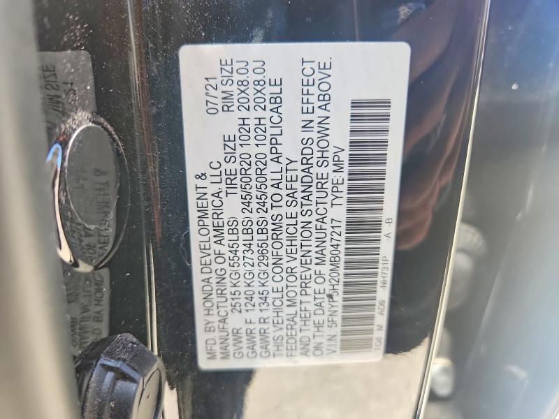 Продажа на аукционе авто 2021 Honda Pilot, vin: 5FNYF5H20MB047217, номер лота: 65760246