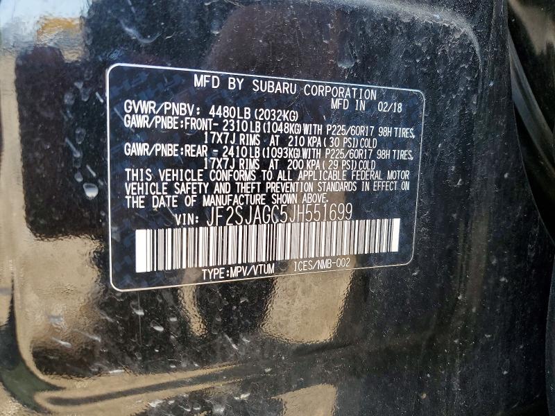 Aukcja sprzedaży 2018 Subaru Forester, vin: JF2SJAGC5JH551699, numer aukcji: 63551976