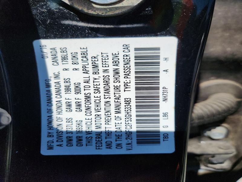 Aukcja sprzedaży 2016 Honda Civic, vin: 2HGFC2F53GH533483, numer aukcji: 65662986
