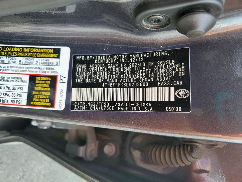 Продажа на аукционе авто 2013 Toyota Camry, vin: 4T1BF1FK6DU205600, номер лота: 64400866