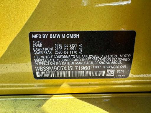 2018 Bmw M3 მანქანა იყიდება აუქციონზე, vin: WBS8M9C5XJ5L71960, აუქციონის ნომერი: 64796426