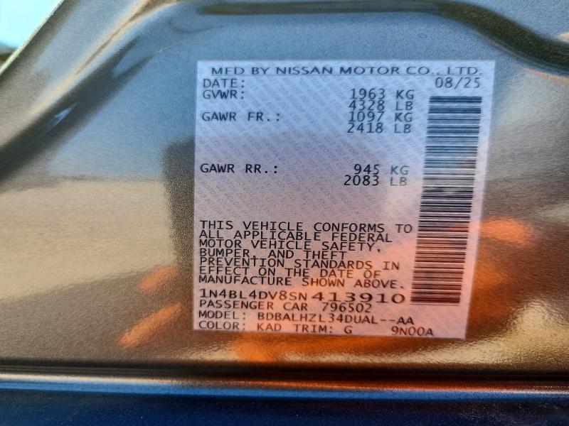 Aukcja sprzedaży 2025 Nissan Altima, vin: 1N4BL4DV8SN413910, numer aukcji: 65134596