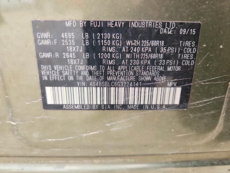 Aukcja sprzedaży 2016 Subaru Outback, vin: 4S4BSBLC6G3224141, numer aukcji: 64682676